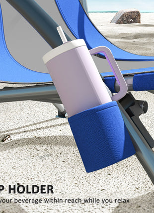 Set of 2 Folding Beach Chairs with Mesh Back, Carry Bag and Cup Holder for Outdoor Camping Lawn Sports Picnic Dark Blue