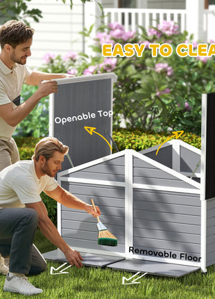Dog House Outdoor, Wooden Dog Kennel Weatherproof with Porch, Openable Roof, Removable Bottom, Elevated Floor, Double Room for 2 Small to Medium Breeds, Gray