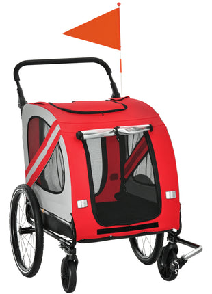 2-in-1 Pet Bike Trailer for Small Medium Dogs, Road-Visibility Dog Stroller Bicycle Carrier, Weather-Strong Bike Wagon Trailer Sidecar Attachment, Red