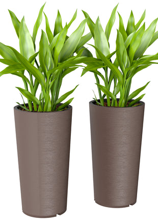 29 Inch Outdoor Planter, Set of 2 Plastic Flower Pots, Weather and UV Resistant Stackable Large Planters, Brown