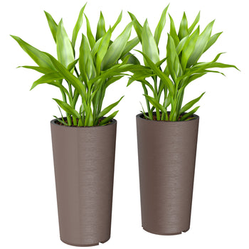 29 Inch Outdoor Planter, Set of 2 Plastic Flower Pots, Weather and UV Resistant Stackable Large Planters, Brown