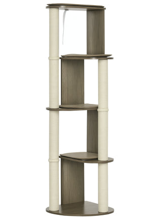 65" Corner Modern Cat Tree Tall for Climbing, Large Multilevel Cat Tower with Scratching Posts, Small-Fit Kitten Tower with Sisal, Cream White