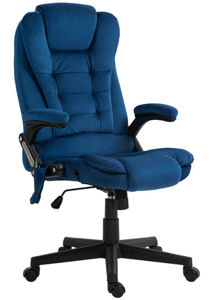 6 Point Executive Office Chair with Heat, Velvet High Back Vibrating Massage Office Chair, Drak Blue