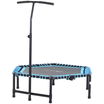 4.5ft Exercise Trampoline, Portable & Foldable Fitness Trampoline Rebounder with 3-Level Adjustable T-Bar, Great for Adults Kids Working Out, Blue