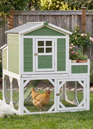 49" Small Chicken Coop Hen House with Garden Space, Chicken House Outdoor Run Cage with Weather Protection, 2-4 Birds, Green