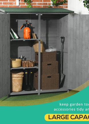Outdoor Storage Cabinet Wooden Garden Shed Utility Tool Organizer with Waterproof Asphalt Rood, Lockable Doors, 3 Tier Shelves for Lawn, Backyard, Gray