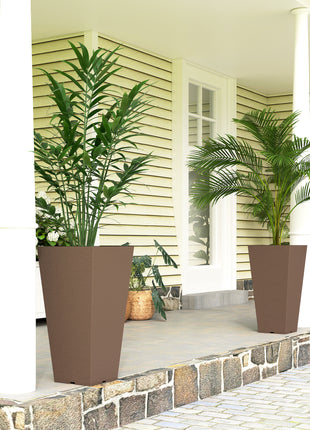 23 Inch Tall Planters for Outdoor Plants, Set of 2 Plastic Flower Pots, for Front Door Patio Garden Use, Brown
