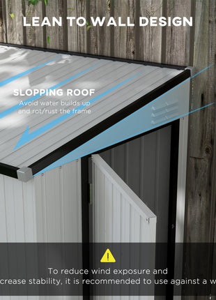 4' x 7.7' Lean to Garden Storage Shed, Outdoor Metal Tool House with Lockable Door Vents for Backyard Patio Lawn, White
