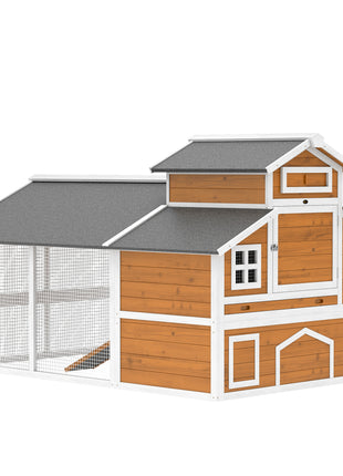 79"L Chicken Coop with Run for 6 Chickens, Wooden Chicken House with Nesting Boxes and Pull-Out Tray