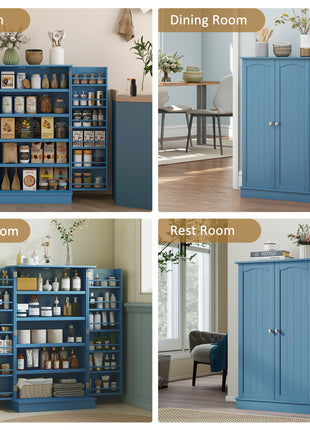 Freestanding Kitchen Pantry Cabinet, Kitchen Cabinet with 12 Door Shelves, Double Doors, 5-tier Shelving, Blue