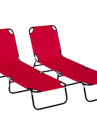 2 Piece Folding Chaise Lounge Pool Chairs, Outdoor Sun Tanning Chairs with 5-Level Reclining Back, Steel Frame for Beach, Yard, Patio, Red