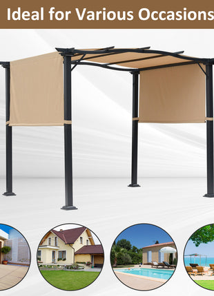 8' x 10' Retractable Pergola Canopy Steel Frame Polyester Fabric Gazebo with Top Cover, Retractable Canopy Shade Awning