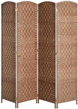 Room Divider 4 Panel, 6FT Tall Folding Privacy Screen, Freestanding Hand-Woven Partition for Room Separation with 360° Hinges, Paper Rope Diamond Weave, Natural