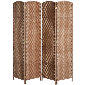 Room Divider 4 Panel, 6FT Tall Folding Privacy Screen, Freestanding Hand-Woven Partition for Room Separation with 360° Hinges, Paper Rope Diamond Weave, Natural