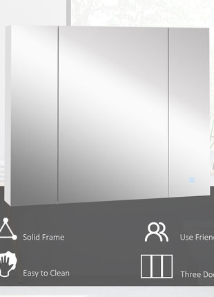 LED Medicine Cabinet, Wall-Mounted Bathroom Vanity Mirror Organizer with Dimmer Touch Switch, USB Charged, White