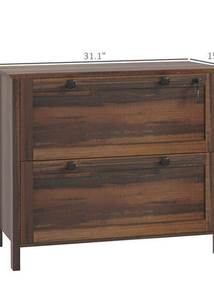 Lateral File Cabinet, 2 Drawer Filing Cabinet with Adjustable Hanging Bar for Letter, A4 and Legal Size, Brown