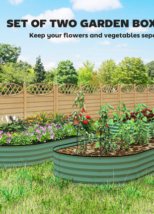 7' x 3' x 1' Raised Garden Bed Set, 2PCS Raised Beds for Gardening with Metal Plant Stakes, Green