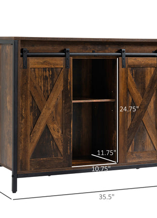 Industrial Sideboard Buffet Cabinet, Coffee Bar Cabinet, Kitchen Cabinet with Sliding Barn Doors, Storage Cabinets and Adjustable Shelves for Living Room, Home Bar, Rustic Brown