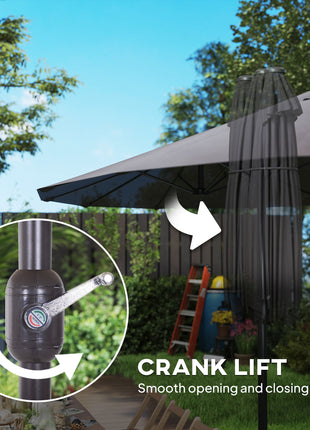 Extra Large 15 ft Patio Umbrella, Double-Sided Wide Outdoor Umbrella with Crank Handle and Air Vents for Backyard, Deck, Pool, Market, Gray