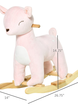 Kids Plush Ride-On Rocking Horse Deer-shaped Plush Toy Rocker with Realistic Sounds for Child 36-72 Months Pink