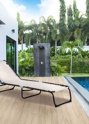 Foldable Chaise Lounge, 3-Position Reclining Back, Portable design and Breathable Mesh for Poolside, Camping, Hiking - Cream White