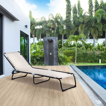 Foldable Chaise Lounge, 3-Position Reclining Back, Portable design and Breathable Mesh for Poolside, Camping, Hiking - Cream White