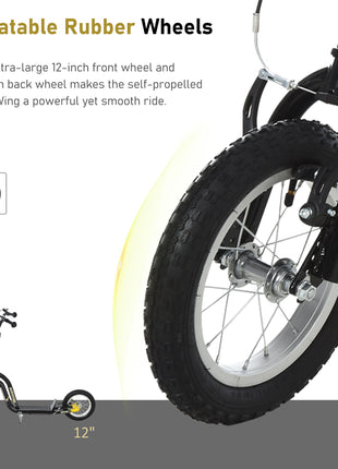 Youth Scooter Front and Rear Caliper Dual Brakes 12-Inch Inflatable Front Wheel Ride On Toy For Age 5+ - Black