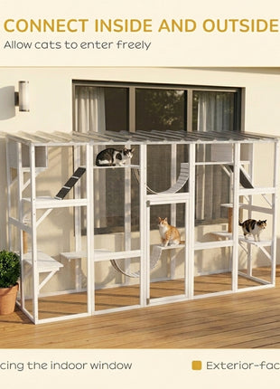 118" Large Outdoor Catio Cat Enclosure with Condos, Bridges & Posts, White