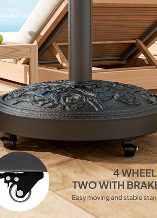 Round Patio Umbrella Base, 46 lbs Resin Umbrella Base with Wheels, Outdoor Umbrella Stand for 1.3"/1.5"/1.9" Umbrella Poles for Outdoor, Lawn, Poolside, Black