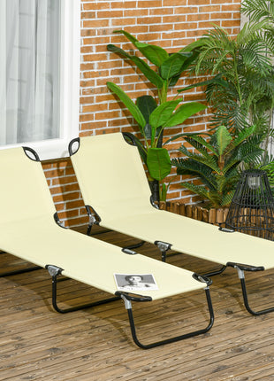 2 Piece Folding Chaise Lounge Pool Chairs, Outdoor Sun Tanning Chairs , Steel Frame for Beach, Yard, Patio, Beige