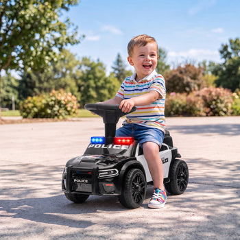 Toddler Push Car, Police Car Styling, Ride on Toys with Under-Seat Storage and Anti Tip Device, for 18-36 Months, Black