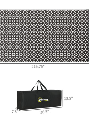 Reversible Outdoor Rug Carpet RV Camping Rugs with Carry Bag, 9' x 18', Black & White Clover