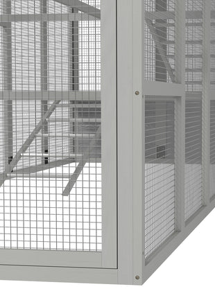 Wooden Chicken Coop Run for 6 - 10 Chickens, Hen House Add-On with Storage, Perches, 141.75" x 48" x 61", Gray
