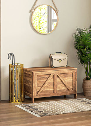 Storage Chest, Farmhouse Lift Top Box Organizer with Safety Hinge, for Bedroom, Entryway, Living Room, Brown Oak