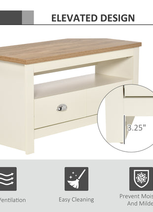 Entertainment Center TV Console Table, Corner TV Stand Up To 50" with Drawers and Open Storage Compartmen, White