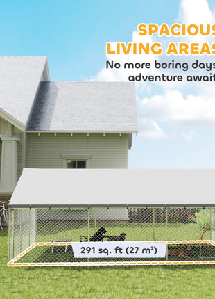Heavy Duty Outdoor Dog Kennel with Waterproof Roof, 2 Secure Latches, Chain Link Dog Run for Backyard, 20' x 15' x 8'