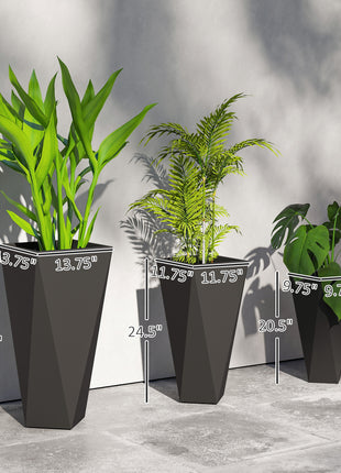 Indoor Outdoor Planters Set of 3 MgO Tall Planters Stackable Flower Pots with Drainage Holes for Garden, Balcony, Black