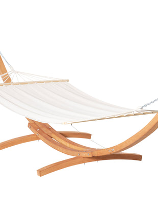 Outdoor Hammock with Stand, Extra Large Heavy Duty Wooden Frame, No Tree Needed, 12.8' Indoor Outside Boho Style Nap Bed, Natural Cotton, White