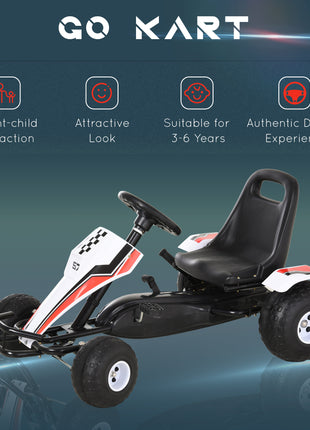 Pedal Go Kart Children Ride on Car Racing Style with Adjustable Seat, Plastic Wheels, Handbrake and Shift Lever, White