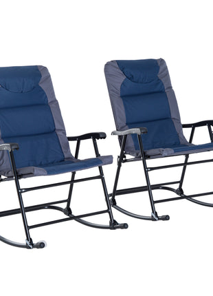 2 Piece Outdoor Patio Furniture Set with 2 Folding Padded Rocking Chairs, Bistro Style for Porch, Camping, Balcony, Navy Blue