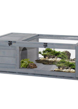 Wooden Reptile Cage with 3 Windows Slide-out Tray for Turtles, Lizards, Snakes