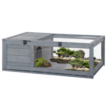 Wooden Reptile Cage with 3 Windows Slide-out Tray for Turtles, Lizards, Snakes