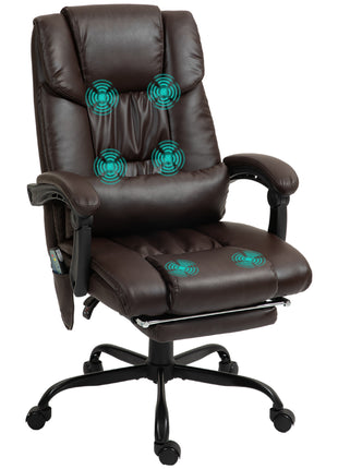 Massage Office Chair with 6 Vibrating Points, High Back Reclining Office Chair with Footrest and Remote, Brown