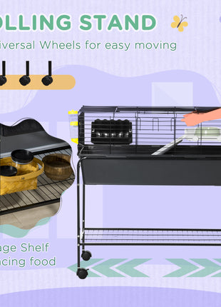 Two-Story Small Animal Cage Removable from Stand, Pet Habitat with Shelf & Wheels, 33" x 18.5" x 35", Charcoal Gray