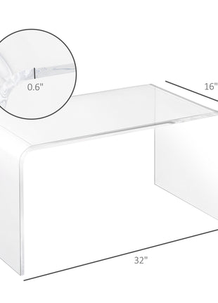 32" Acrylic Coffee Table, 0.6" Thick Rectangle Waterfall Center Table for Living Room, Modern, No Assembly Required, Clear