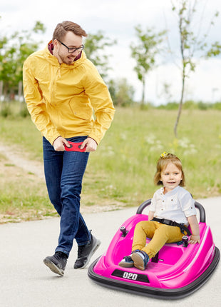 12V Kids Bumper Car Twins Motor with Parent Remote Control, Safety Belt, Lights, 360° Rotation, Pink
