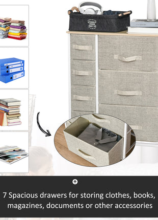 7-Drawer Dresser Storage Tower Cabinet Organizer Unit, Easy Pull Fabric Bins with Metal Frame for Bedroom, Closets, Light Gray