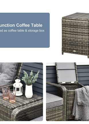3 Piece Patio Furniture, PE Wicker Storage Table & Chairs, Gray