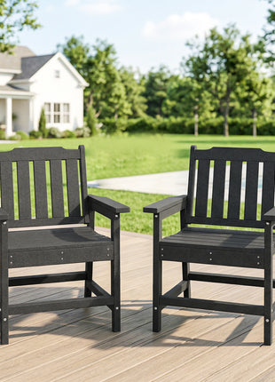 2 Piece All-Weather Patio Chairs, HDPE Patio Dining Chair Set, Heavy Duty Wood-Like Outdoor Furniture, Gray
