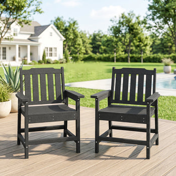2 Piece All-Weather Patio Chairs, HDPE Patio Dining Chair Set, Heavy Duty Wood-Like Outdoor Furniture, Gray